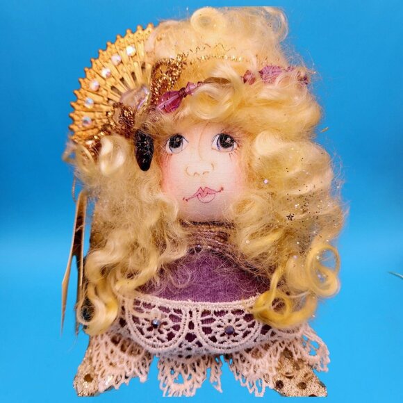 Victorian Angel Ornament Purple Velvet Lace Guardian Angel Artist Sandie Nowell - Picture 2 of 10